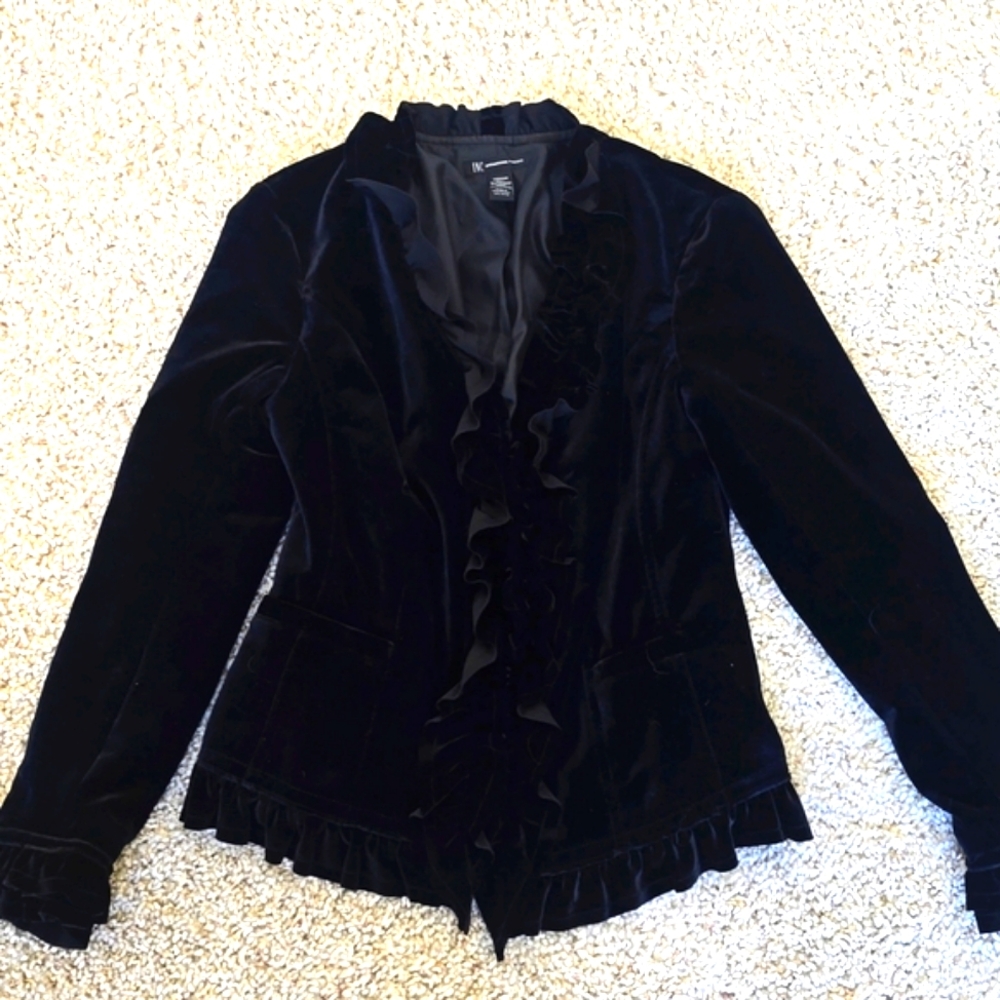 Inc Black Velvet Zippered Blazer Medium - Picture 2 of 10